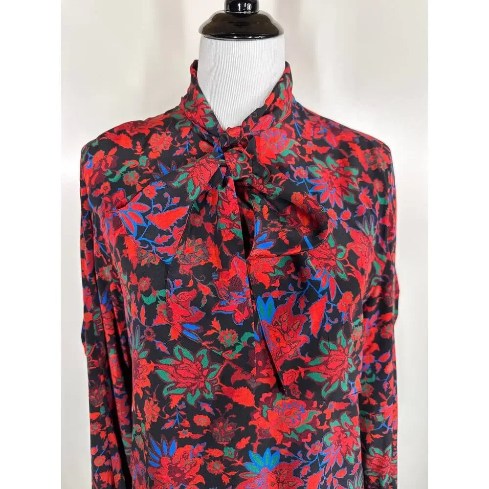 Rag & Bone Emily Floral Long Sleeve Tie‑Neck Silk Top, Size M - Picture 7 of 12